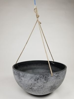 Exaco Fiber Clay Round Hanging Planter, Spackled Gray