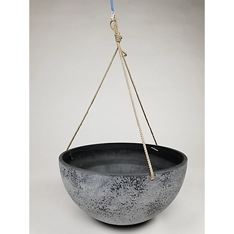 Exaco Fiber Clay Round Hanging Planter, Spackled Gray