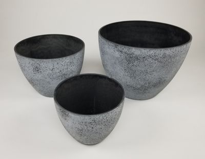 Exaco 3.5 gal. Fiber Clay Nested Planter Set, Spackled Gray, 3-Pack