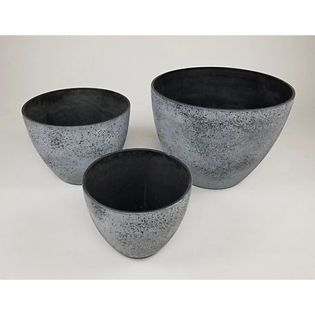 Exaco 3.5 gal. Fiber Clay Nested Planter Set, Spackled Gray, 3-Pack