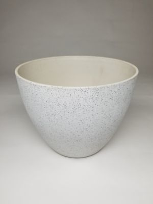 Exaco 10 gal. Fiber Clay Round Planter, Spackled White