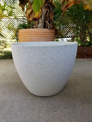 Image showing  10 gal. Fiber Clay Round Planter, Spackled White