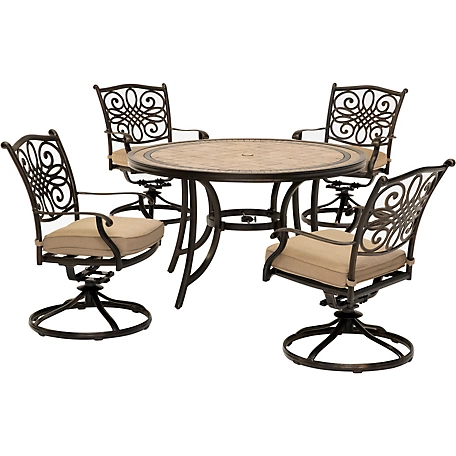 Cambridge Heritage 5-Piece Dining Set in Tan with 4 Cushioned Dining Chairs and a 51 In. Tile-Top Table