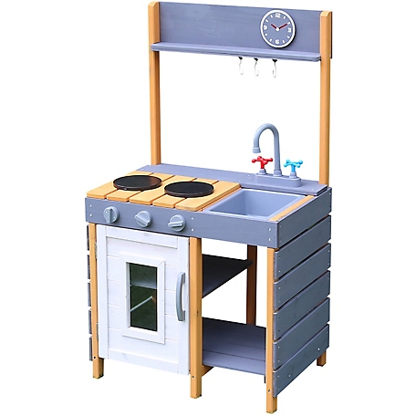 Critter Sitters Children's Wooden Indoor/Outdoor Play Kitchen with Sink, Stove and Oven