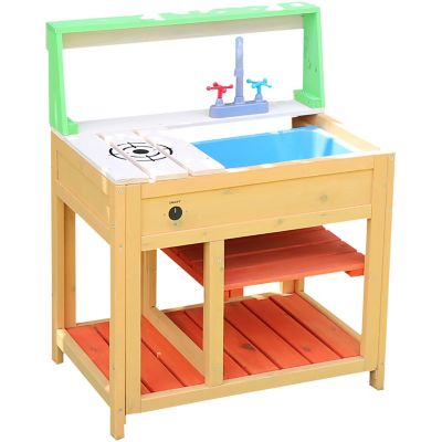 Critter Sitters Children's Wooden Indoor/Outdoor Play Kitchen with Sink, Stove and 2 Shelves