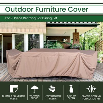 Image showing  Weatherproof Large Outdoor Furniture Cover for 9 pc. Rectangular Dining Set, 130 in. x 106.3 in. x 29.52 in.