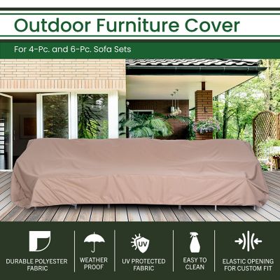 Image showing  Weatherproof Large Rectangular Outdoor Furniture Cover for 4-Pc. and 6-Pc. Sofa Sets, 57-In. D x 148-In. W x 31.1-In. H