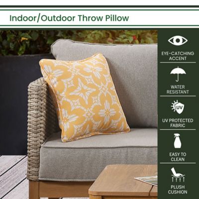 Image showing  Indoor/Outdoor Floral Throw Pillow, Yellow