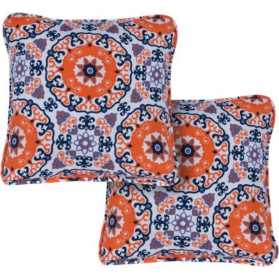 Hanover Indoor/Outdoor Medallion Throw Pillows, Orange/Blue, 2-Pack