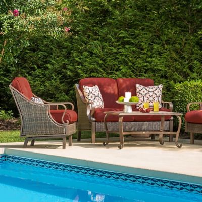 Image showing  Indoor/Outdoor Medallion Throw Pillow, Red/Black