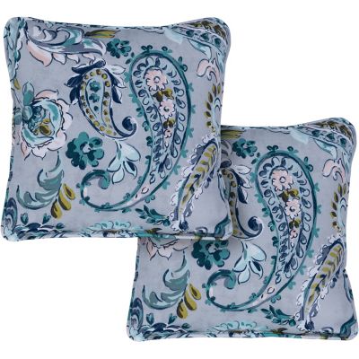 Hanover Indoor/Outdoor Paisley Throw Pillows, Grey/Blue, 2-Pack
