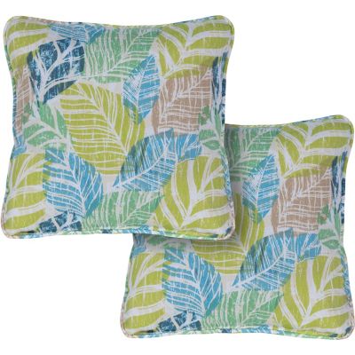 Hanover Indoor/Outdoor Palm Throw Pillows, Green/Blue, 2-Pack