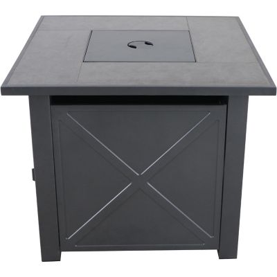 Hanover Naples Tile-Top Gas Fire Pit Table with Burner Cover and Fire Glass, 40,000 BTU