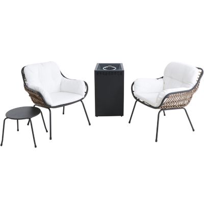 Hanover 4 pc. Naya Outdoor Chat Set, Includes Column Fire Pit, 40,000 BTU, White