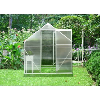 Image showing  51 in. x 75 in. Polycarbonate Walk-In Greenhouse, Walumframe Galvanized Steel Base Siding Door, Auto Vent Opener