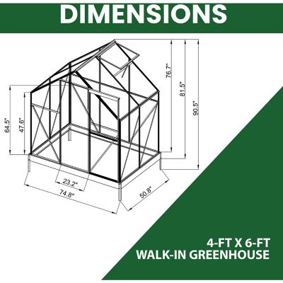 Image showing  51 in. x 75 in. Polycarbonate Walk-In Greenhouse, Walumframe Galvanized Steel Base Siding Door, Auto Vent Opener