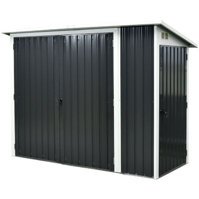 Hanover 3.6 ft. x 8 ft. x 5.75 ft. Galvanized Steel 2-in-1 Multi-Use Shed with Separated Storage Compartments, Dark Gray