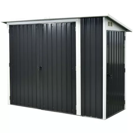 Hanover 3.6 ft x 8 ft x 5.75 ft 2-in-1 Galvanized Steel Multi-Purpose Shed with Separate Storage Compartments Dark Gray Shelters