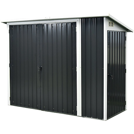 Hanover 3.6-Ft. x 8-Ft. x 5.75-Ft. Galvanized Steel 2-In-1 Multi-Use Shed with Separated Storage Compartments, Dark Gray