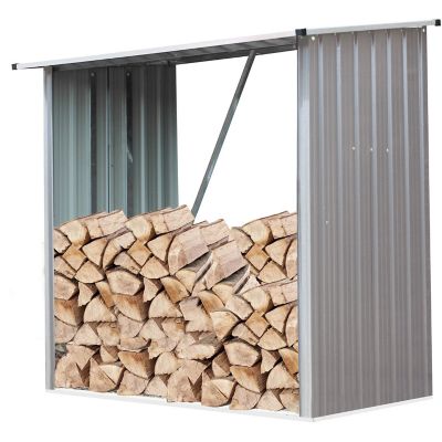 Hanover Indoor/Outdoor Galvanized Steel Wood Shed Storage Rack, Holds Up to 55 cu. ft. of Stacked Firewood, Beige
