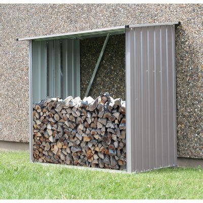 Image showing  64 in. Indoor/Outdoor Galvanized Steel Wood Shed Storage Rack, Holds Up to 55 cu. ft. of Stacked Firewood, Beige