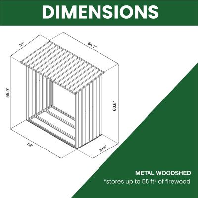 Image showing  64 in. Indoor/Outdoor Galvanized Steel Wood Shed Storage Rack, Holds Up to 55 cu. ft. of Stacked Firewood, Beige