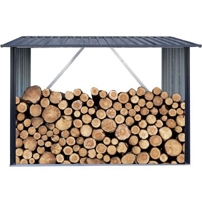 Hanover Indoor/Outdoor Galvanized Steel Wood Shed Storage Rack, Holds Up to 69 cu. ft. of Firewood, Dark Gray