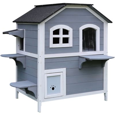 Hanover Outdoor Cat House with 2 Levels, Waterproof Roof, Escape Doors, and Ledge Seating