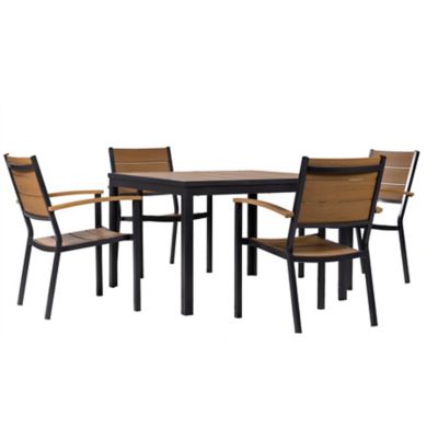 MOD 5 pc. Asher Faux Wood Outdoor Dining Set, Includes 4 Slat Aluminum Dining Chairs and 43 in. Square Slat-Top Table