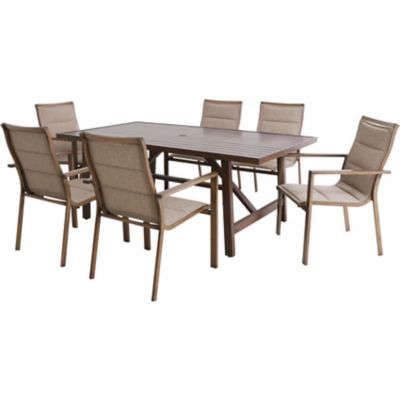 MOD 7 pc. Atlas Outdoor Dining Set, Includes 6 Padded Contoured-Sling Chairs and 74 in. x 40 in. Trestle Table, Tan