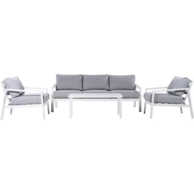 MOD Furniture 4 pc. Greyson Outdoor Conversation Set, Includes 2 Aluminum Side Chairs, Sofa and Slat-Top Coffee Table