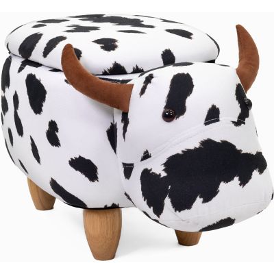 Critter Sitters Cow Print Storage Ottoman, 15 in. H Seat, Black/White