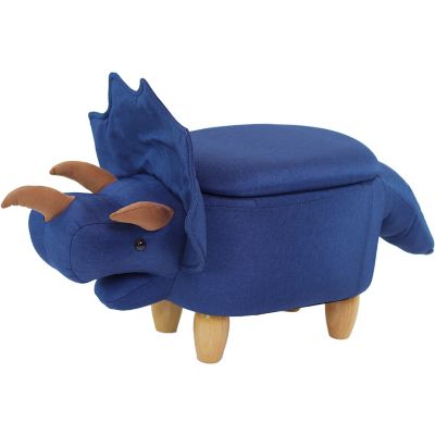 Critter Sitters Triceratops Dino Storage Ottoman, For Nursery, Bedroom and Playroom, 15 in. H Seat, Denim Blue