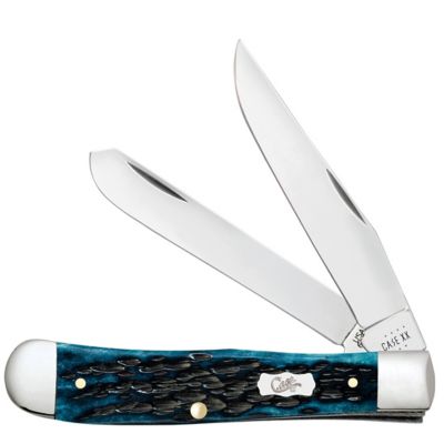 Case Cutlery 3.24 in. and 3.27 in. Pocket Worn Bone Trapper Knife, Mediterranean Blue