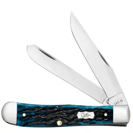 Case Cutlery Pocket Distressed Bone Trapper Knife 3.24 in and 3.27 in Mediterranean Blue Knives