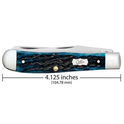 Image showing  3.24 in. and 3.27 in. Worn Bone Trapper Pocket Knife, Mediterranean Blue