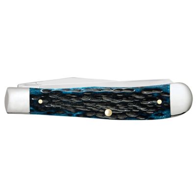 Image showing  3.24 in. and 3.27 in. Worn Bone Trapper Pocket Knife, Mediterranean Blue