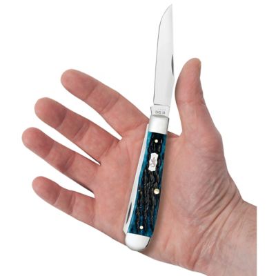 Image showing  3.24 in. and 3.27 in. Worn Bone Trapper Pocket Knife, Mediterranean Blue