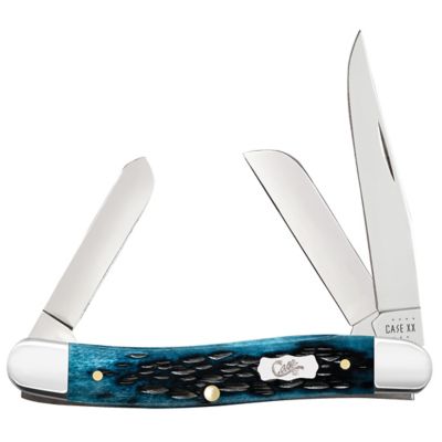 Case Cutlery 2.57 in., 1.88 in. and 1.71 in. Pocket Worn Bone Medium Stockman Knife, Mediterranean Blue, FI51851