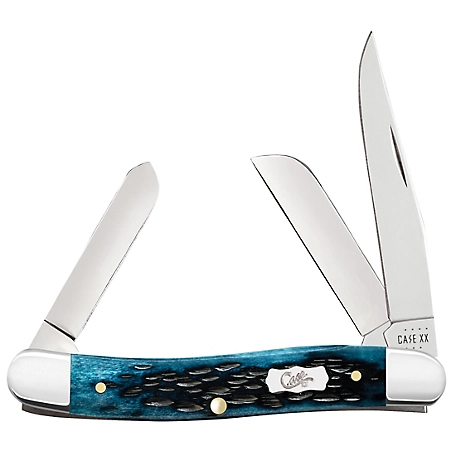 Case Cutlery 2.57 in., 1.88 in. and 1.71 in. Pocket Worn Bone Medium Stockman Knife, Mediterranean Blue, FI51851