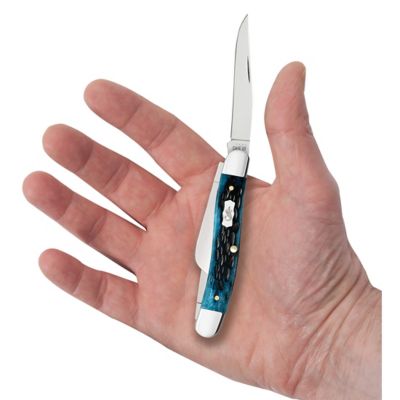 Image showing  2.57 in., 1.88 in. and 1.71 in. Pocket Worn Bone Medium Stockman Knife, Mediterranean Blue