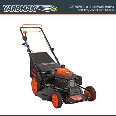 YARDMAX 22 in. 201cc Gas-Powered SELECT PACE 6-Speed CVT RWD High-Wheel  3-in-1 Self-Propelled Push Lawn Mower at Tractor Supply Co.