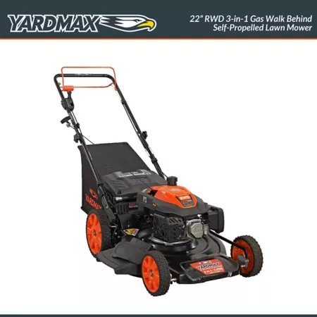 YARDMAX 22 in 201cc 3-in-1 High-Wheel Self-Propelled Push Lawn Mower with SELECT PACE 6-Speed CVT RWD Gas Engine Self Propelled Mowers