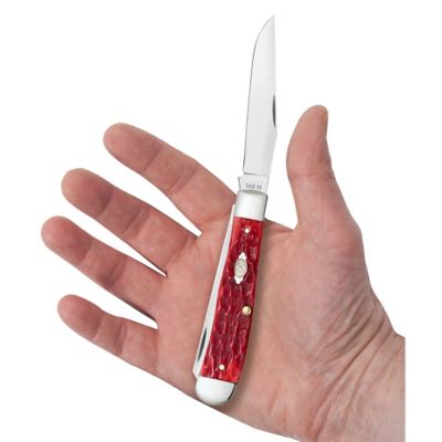 Image showing  3.24 in. and 3.27 in. Bone CS Trapper Knife with Clip, Dark Red