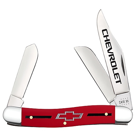 Case Cutlery 2.57 in., 1.88 in. and 1.76 in. Chevrolet Smooth Synthetic Stockman Knife, Red