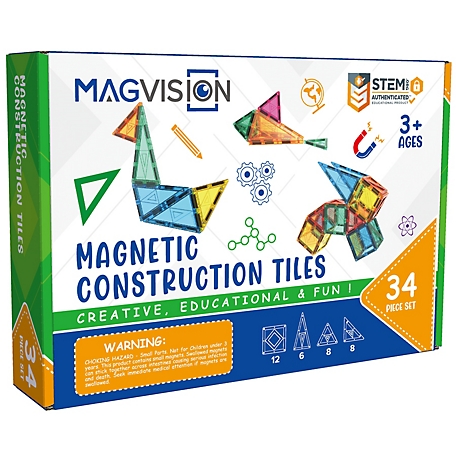 MagVision Magnetic Building Tiles Set, STEM Education Construction Set, 34 pc.