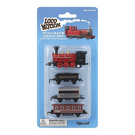 Toysmith Assorted Loco Motion Mini Pull-Back Train Set with Die-Cast Engine
