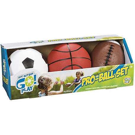 Toysmith Get Outside Go! Pro-Ball Set, 5 in. Soccer Ball, 6.5 in. Football and 5 in. Basketball, 3 pc.