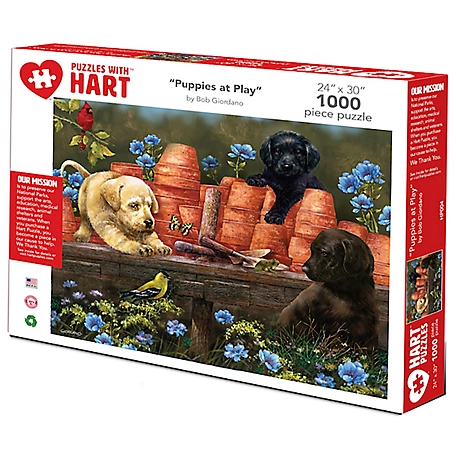 Hart Puzzles 1,000 pc. Puppies at Play by Bob Giordano Jigsaw Puzzle, 24 in. x 30 in.