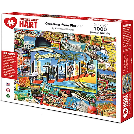 Hart Puzzles 1,000 pc. Greetings From Florida by Kate Ward Thacker Jigsaw Puzzle, 24 in. x 30 in.